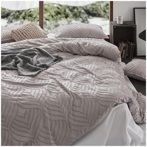 100% Premium Brushed Microfibre Tufted (3Pcs) Quilt Cover Set - Beige - King Size