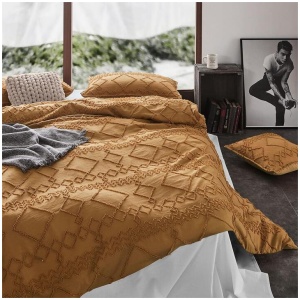 100% Premium Brushed Microfibre Tufted (3Pcs) Quilt Cover Set - Caramel - King Size