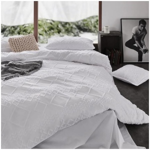 100% Premium Brushed Microfibre Tufted (3Pcs) Quilt Cover Set - White - King Size