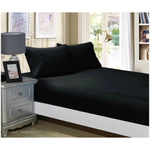 1000TC Ultra Soft Fitted Sheet & 2 Pillowcases Set - King Size Bed - Black