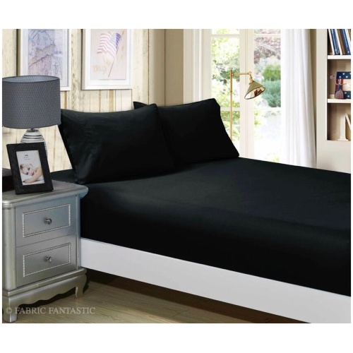 1000TC Ultra Soft Fitted Sheet & 2 Pillowcases Set - King Size Bed - Black