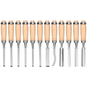 12Pc Wood Carving Chisel Set Knife High Carbon Steel Woodworking Rolling Pouch