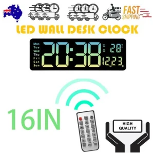 16" Green gradient color Large Digital Big Jumbo LED Wall Desk Clock Display With Temperature Calendar