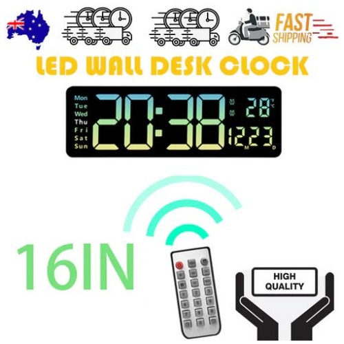 16" Green gradient color Large Digital Big Jumbo LED Wall Desk Clock Display With Temperature Calendar