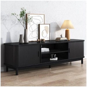 160cm Ribbed Black Entertainment Unit