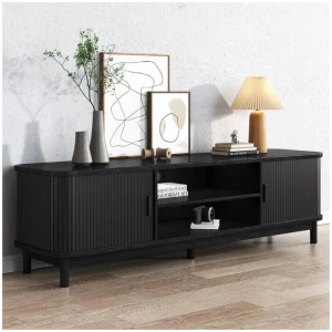 160cm Ribbed Black Entertainment Unit