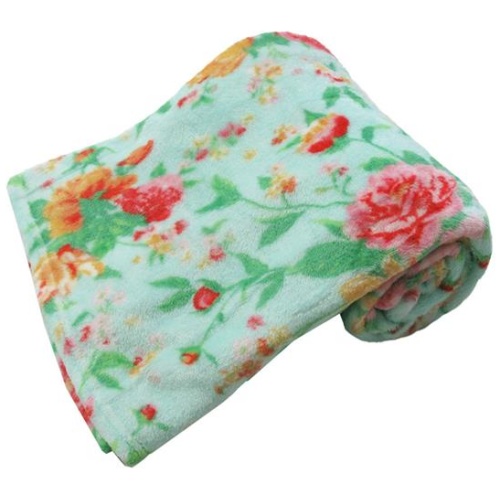 190GSM Fashion Printed Ultra Soft Coral Fleece Throw 127 x 152cm Tropical Floral Turquoise