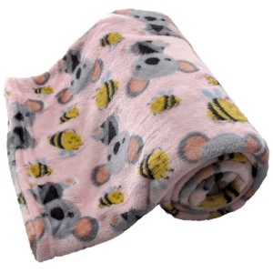 190GSM Girls Cute Ultra Soft Coral Fleece Throw 127 x 152cm Bees & Koalas