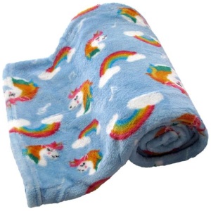 190GSM Girls Cute Ultra Soft Coral Fleece Throw 127 x 152cm Rainbow Unicorns