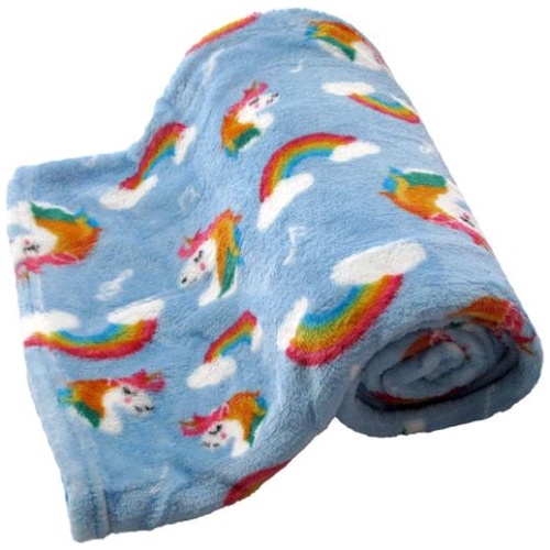 190GSM Girls Cute Ultra Soft Coral Fleece Throw 127 x 152cm Rainbow Unicorns