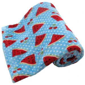 190GSM Girls Cute Ultra Soft Coral Fleece Throw 127 x 152cm Watermelon & Cherries