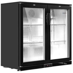 198L Bar Fridge Dual Glass Door w/Light Black