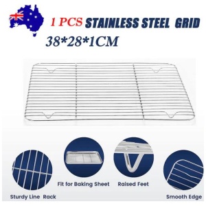 1pc Stainless Steel Baking Pan Toaster Oven Pans Grid Baking Dish BBQ Cookie Cake, 38*28cm