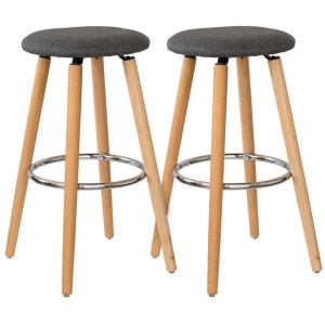 2 Cotton/Steel Modern Padded Barstools (Grey/Wood)