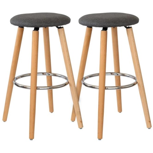 2 Cotton/Steel Modern Padded Barstools (Grey/Wood)