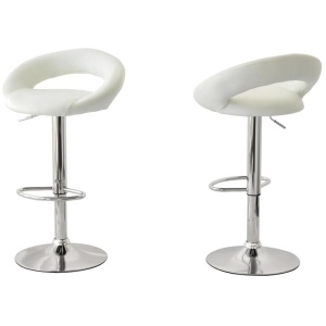 2 Curve Leather Barstools (White) w/ Adjustable Height, 78-99cm