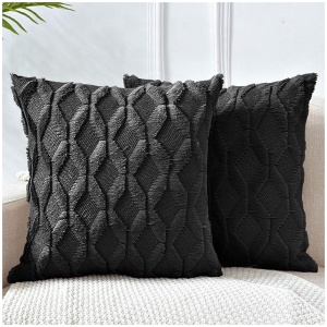 2 Pack Decorative Boho Throw Pillow Covers 45 x 45 cm (Black)