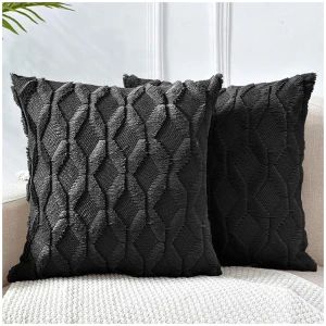 2 Pack Decorative Boho Throw Pillow Covers 45 x 45 cm (Black)