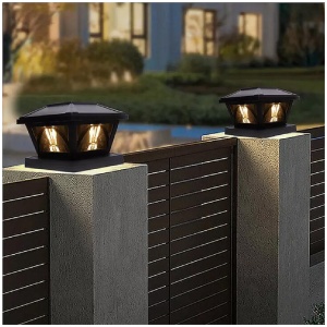 2 Pack Outdoor Flame Light Solar Post Deck Fence Cap