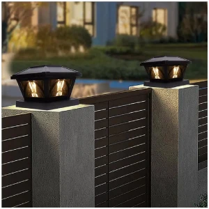 2 Pack Outdoor Flame Light Solar Post Deck Fence Cap