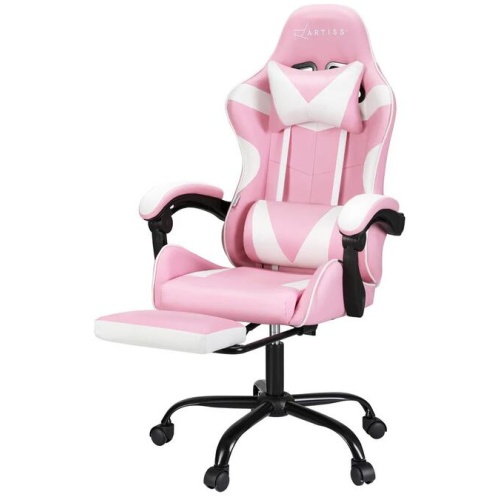 2 Point Massage Gaming Office Chair Footrest Pink