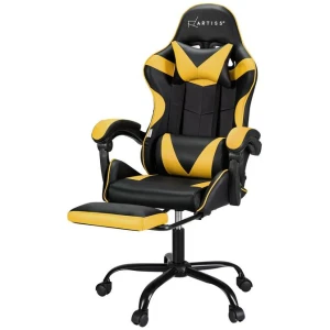 2 Point Massage Gaming Office Chair Footrest Yellow