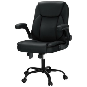 2 Point Massage Office Chair Leather Mid Back Black