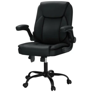 2 Point Massage Office Chair Leather Mid Back Black