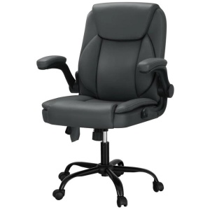 2 Point Massage Office Chair Leather Mid Back Grey