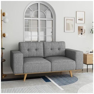 2 Seater Sofa Fabric Upholstery Grey Colour Pocket Spring Wooden Frame