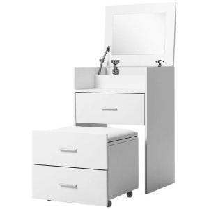 2-in-1 Dressing Table Stool Set Bedside Table White