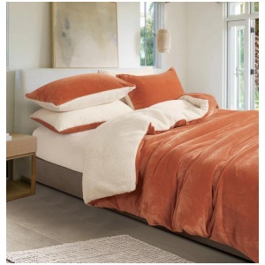 2 in 1 Teddy Sherpa Quilt Cover Set and Blanket queen size terracotta