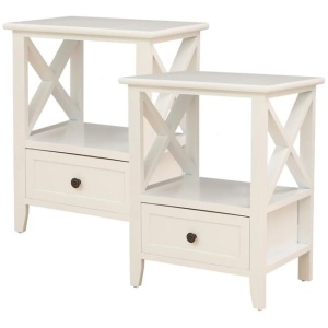 2-tier Bedside Table with Storage Drawer 2 PC Rustic White