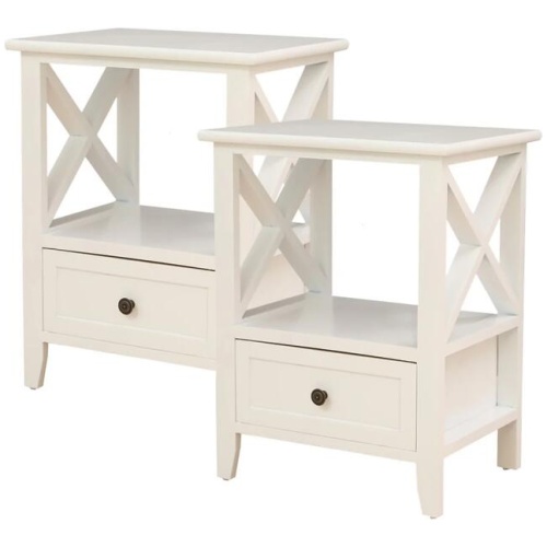 2-tier Bedside Table with Storage Drawer 2 PC Rustic White