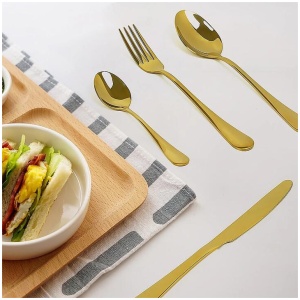 24-piece Gold Cutlery Flatware Stainless Steel Silverware Set Reflective Mirror Finish