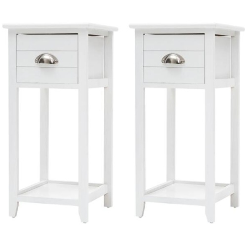 2X Bedside Table Drawer Vintage Side Table Storage Cabinet Bedroom VALERIE WHITE