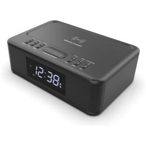 2in1 10W Wireless Fast Charging Wireless Streaming/FM Radio Alarm Clock w/ USB/AUX