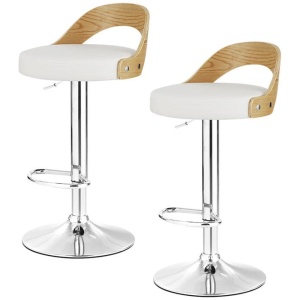 2x Bar Stools Adjustable Leather Padded White