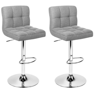 2x Bar Stools Fabric Gas Lift Grey