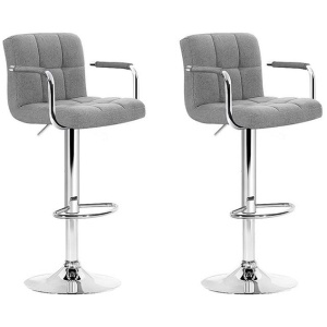 2x Bar Stools Fabric Gas Lift w/Armrest Grey