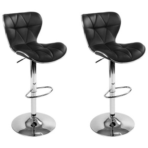2x Bar Stools Gas Lift Leather Seat Black