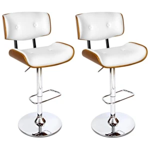 2x Bar Stools Gas Lift Leather White