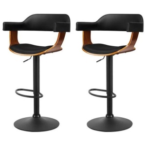 2x Bar Stools Gas Lift Leather w/Armrest All Black