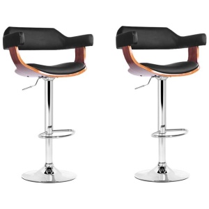 2x Bar Stools Gas Lift Leather w/Armrest Black