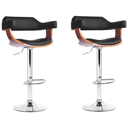 2x Bar Stools Gas Lift Leather w/Armrest Black
