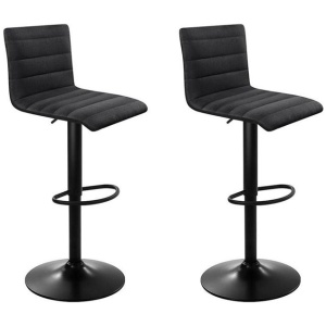 2x Bar Stools Gas Lift Linen Fabric Black