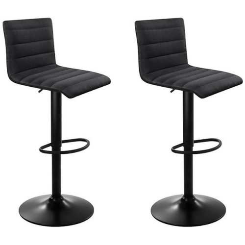 2x Bar Stools Gas Lift Linen Fabric Black