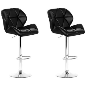 2x Bar Stools Gas Lift Padded Leather Black