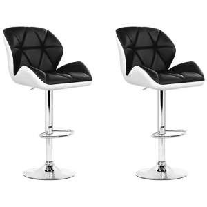 2x Bar Stools Gas Lift Padded Leather Black & White