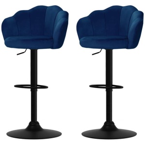 2x Bar Stools Gas Lift Velvet Blue